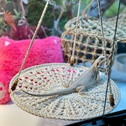 opvise Reptile Hammock Hand Woven Strong Load-bearing Gecko Lizard Swing Toy Round Bearded Dragon Swing Hanging Bed Beige