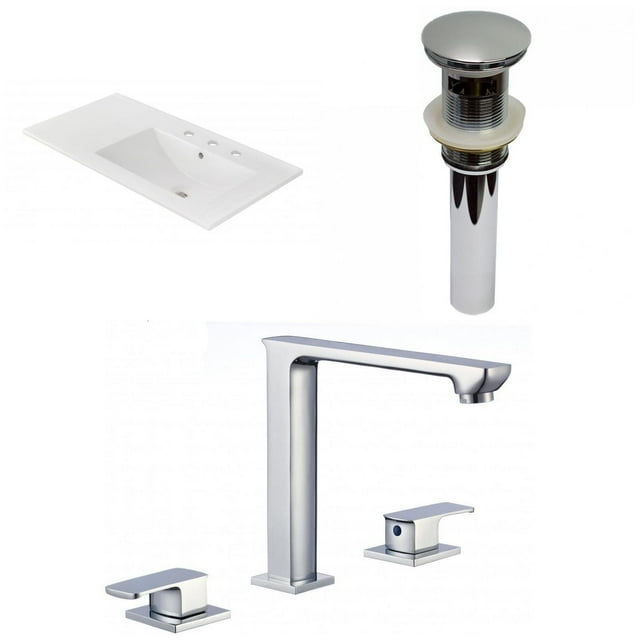 American Imaginations 35.5-in. W 3H8-in. Ceramic Top Set In White Color - Overflow Drain Incl. AI-33021