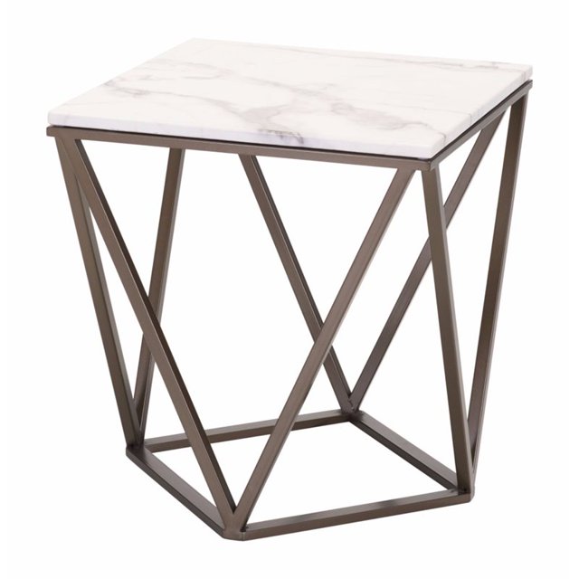 ZUO Tintern Faux Marble Top End Table in Stone and Antique Brass