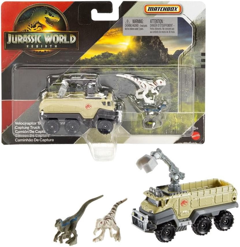 Matchbox Jurassic World Rebirth Dinosaur & Capture Vehicle Pack, Complete Set of 6, Ages 3+ JGL74-956A