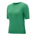 thumbnail image 4 of Holzkary Womens Lightweight Slim Fit Cropped Short Sleeve Sweater Spring 2025 Outfits Crewneck Thin Sheer Knit T-Shirt Top Mint Green M, 4 of 4
