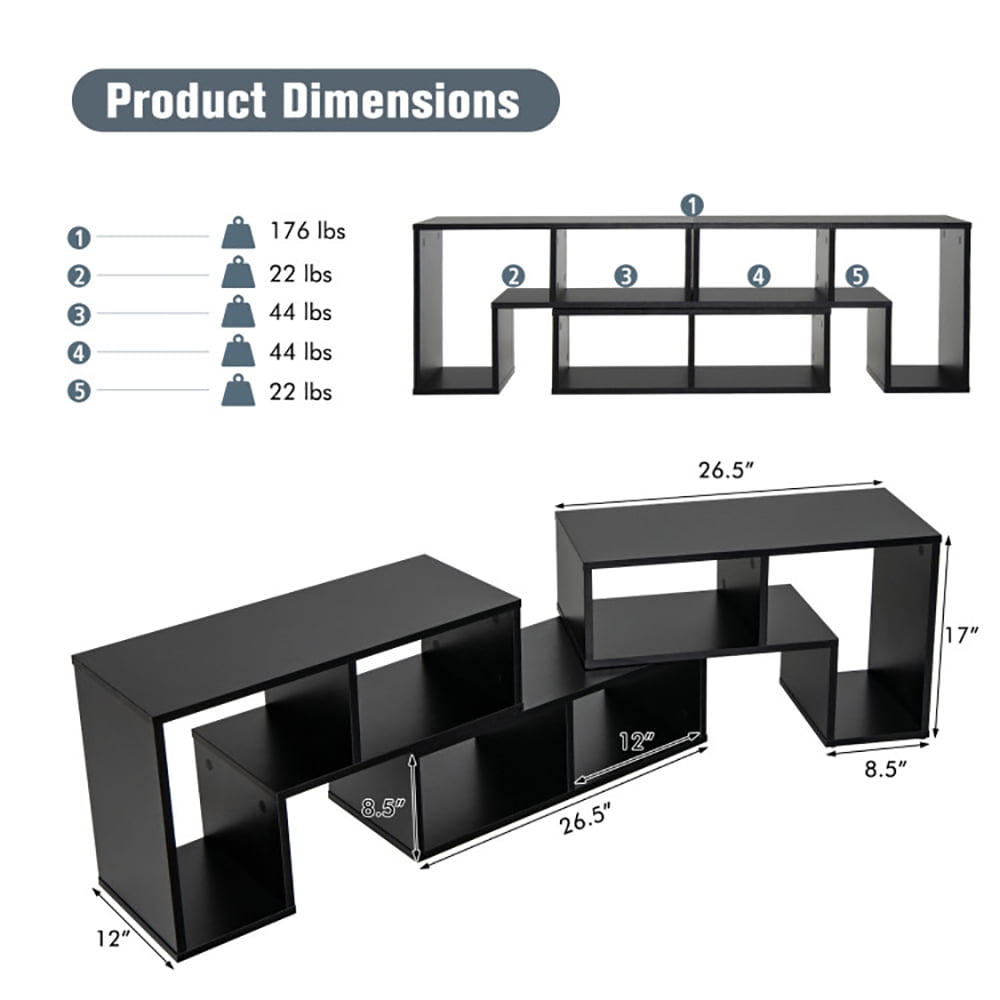 Finihen TV Stand, TV Cabinet, 3 Pieces Adjustable TV Stand for TVs up to 65 Inch with Shelves, for Living Room, Bedroom, Black