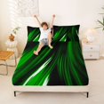 thumbnail image 3 of Manfei Neon Light Stripes Bed Sheets, Abstract Wavy Line Fuul Size Sheets, Green Black, Black Reversible 4pcs1 Flat Sheet + 1 Fitted Sheet + 2 Pillowcases, 3 of 6