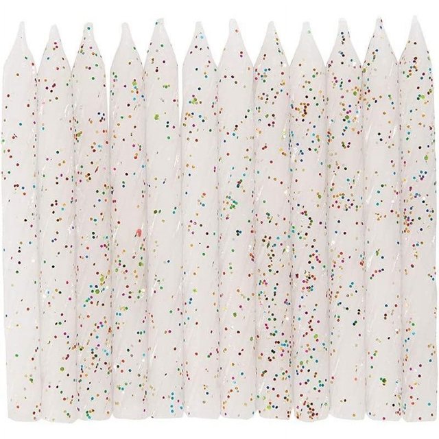 Unique Party - Vela Diseño Espiral de Purpurina Cumpleaños - Pack de 24 (Blanco)