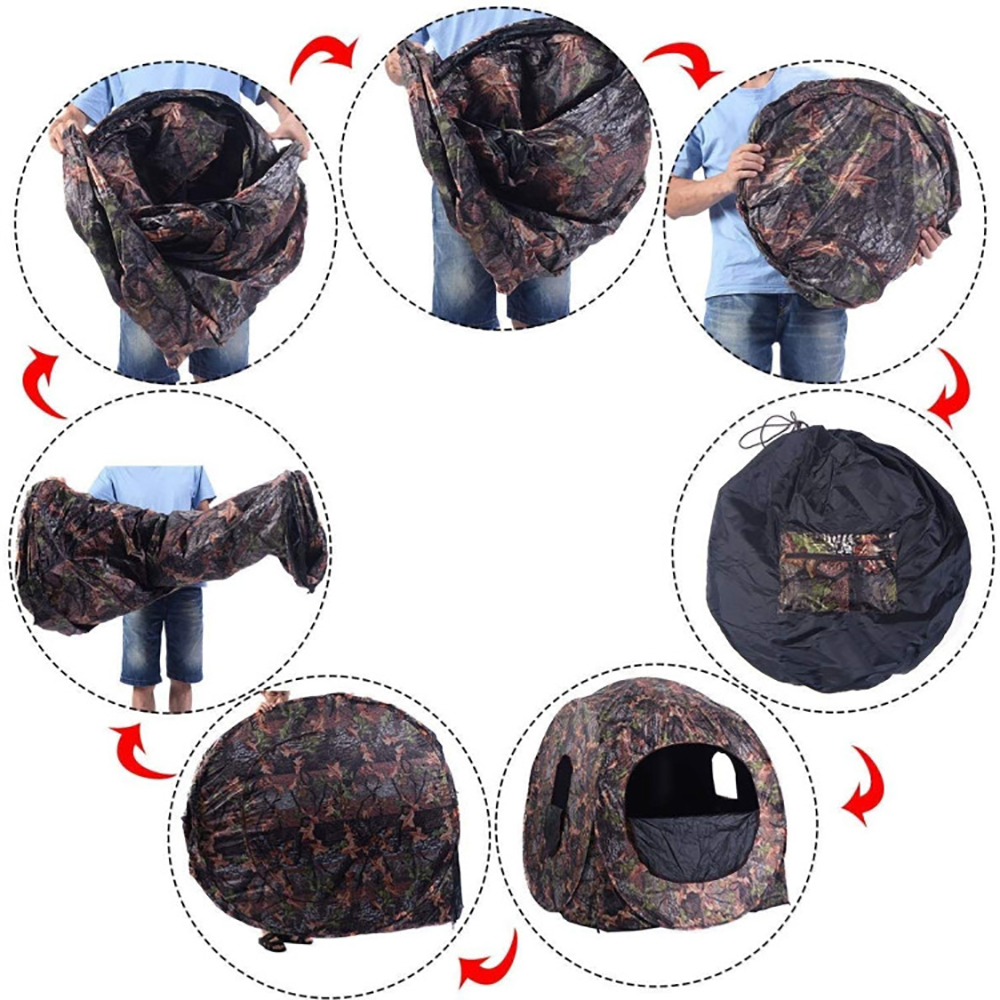 Demifill Portable Pop Up Ground Camo Blind Hunting Enclosure, Hunting Blind Tent with Portable Bag and Tent Stakes, Pop Up Tent for Outdoor, Brown