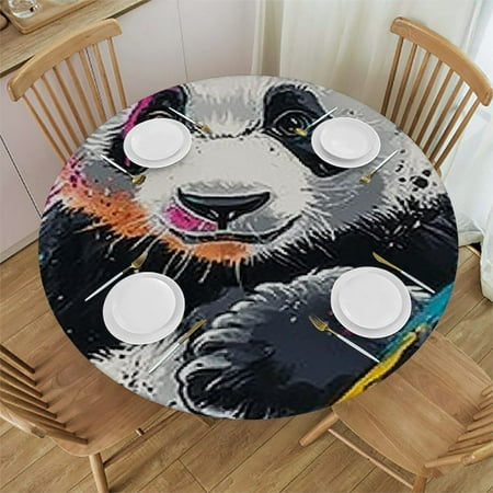 

Patifu Panda Bear Paint Splattered Colorful Splashes Round Table Cover Stain Resistant Washable Indoor Outdoor Kitchen Dining Wedding Parties 100% Polyester Waterproof Table Cloth 42 -46