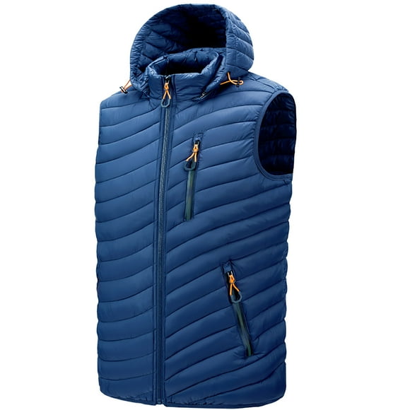 Men's Coats And Jackets Hooded Men's Autumn And Winter Jacket Cotton Waistcoat Warm Vest Blue XXXXXXL JE