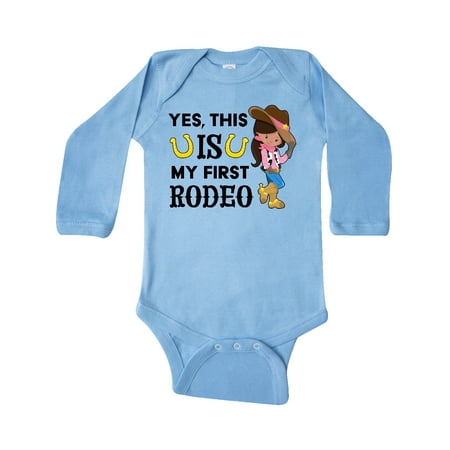 

Inktastic Yes this IS my First Rodeo- cowgirl in hat and boots Gift Baby Girl Long Sleeve Bodysuit