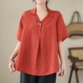 thumbnail image 2 of Chemises en Lin pour Femmes Manches Courtes Chemise Boutonnée Blouse Habillée Décontractée Ample Tuniques d'Été, 2 of 4