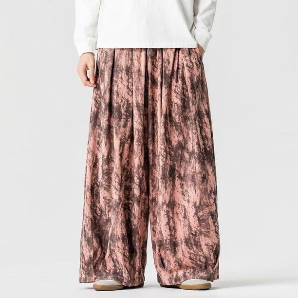 Ceisia Men Solid Color Multi Pocket Linen Workwear Pants Loose Wide Gift Leg Casual Trousers