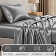 thumbnail image 4 of Lux Decor Luxury Satin Sheets Twin Size - 3 Piece Cooling Bed Sheet Set, Silky Soft & Smooth, Deep Pockets up to 15", OEKO-TEX Certified, Skin-Friendly Comfort (Dark Grey), 4 of 10