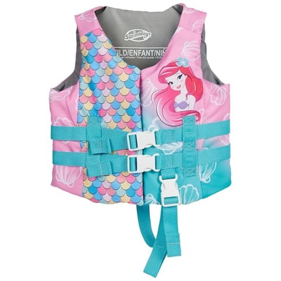 SwimWays Disney Princess Swim Trainer Life Jacket, US Coast Guard Approved Kids Swim Vest, Pool Floats & Life Jackets for Kids 33-55 lbs, Ariel