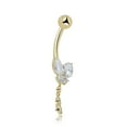 thumbnail image 2 of AVORA 10K Yellow Gold Simulated Diamond CZ Dangling Butterfly Belly Button Ring Body Jewelry (14 Gauge), 2 of 5
