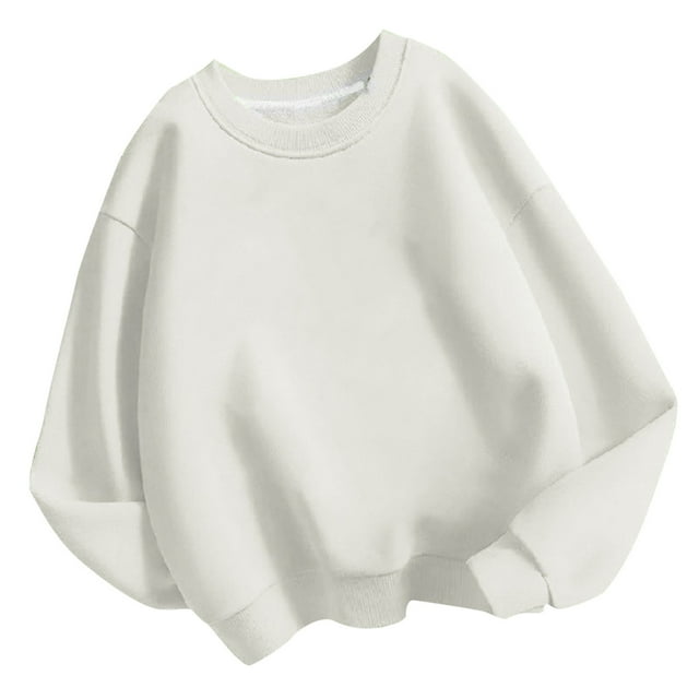 lcziwo Chandail pour Enfants à Col Rond, Chandail de Base Uni pour Enfants, Tunique Décontractée Oversize à Épaules Tombantes, Manches Longues, Automne Hiver, Mode, Sans Capuchon, Blanc, 3 Ans