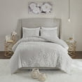 thumbnail image 3 of Home Essence Danica Warm Grey/White 3 Piece Tufted Cotton Chenille Floral Duvet Cover Set, 3 of 15