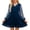 Navy, variant on Girls' Long Sleeve V-Neck Party Dress with Sheer Mesh Puff Sleeves, High Waist Design, and Functional Pockets for Ages 7-13