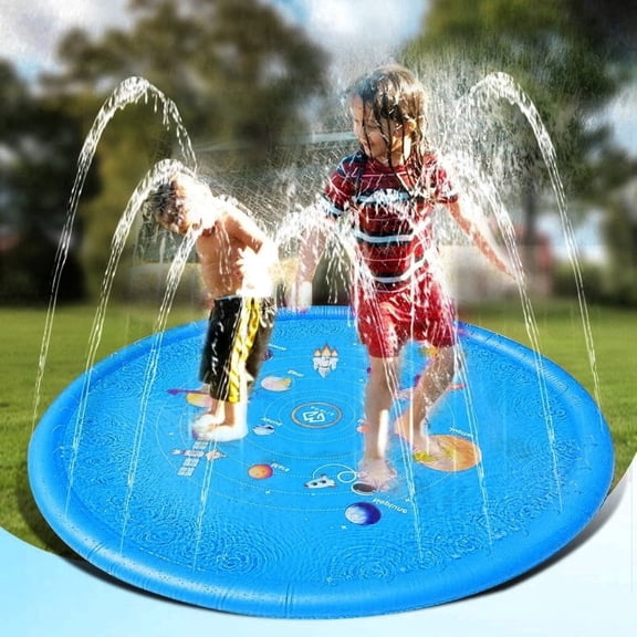 Non-Slip Splash Pad for Kids & Dog, 67'' Blue Water Play Mat for Outdoor Lawn Games, with Animals and Letters from A to Z