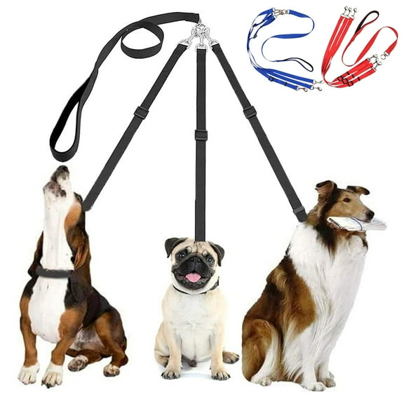 3 in 1 Dog Leashes Multi Pet Leads 3 Way Dog Lead Splitter Pet Triple Lead Coupler Adjustable Detachable Nylon Traction Rope for One/Two/Three Dog Cats Pet Walking/Black