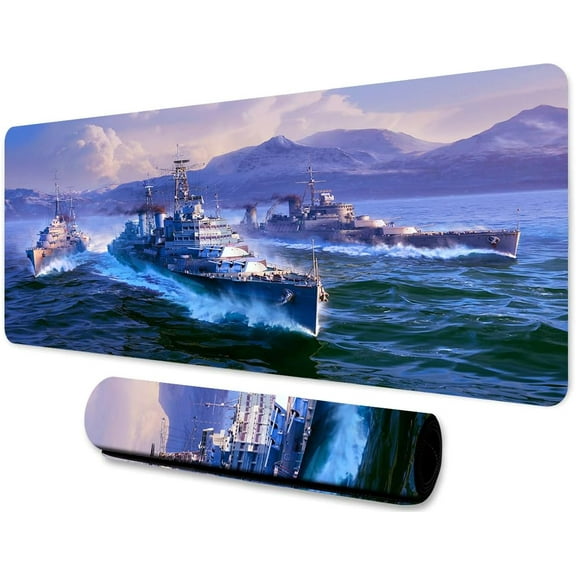 Aircraft Carrier Game Mouse Pad 31.5x11.8 Inches Modern Warfare Ocean Warships Pattern Printed Mouse Pad for Home Studio Keyboard Table Mat BDHYMN38