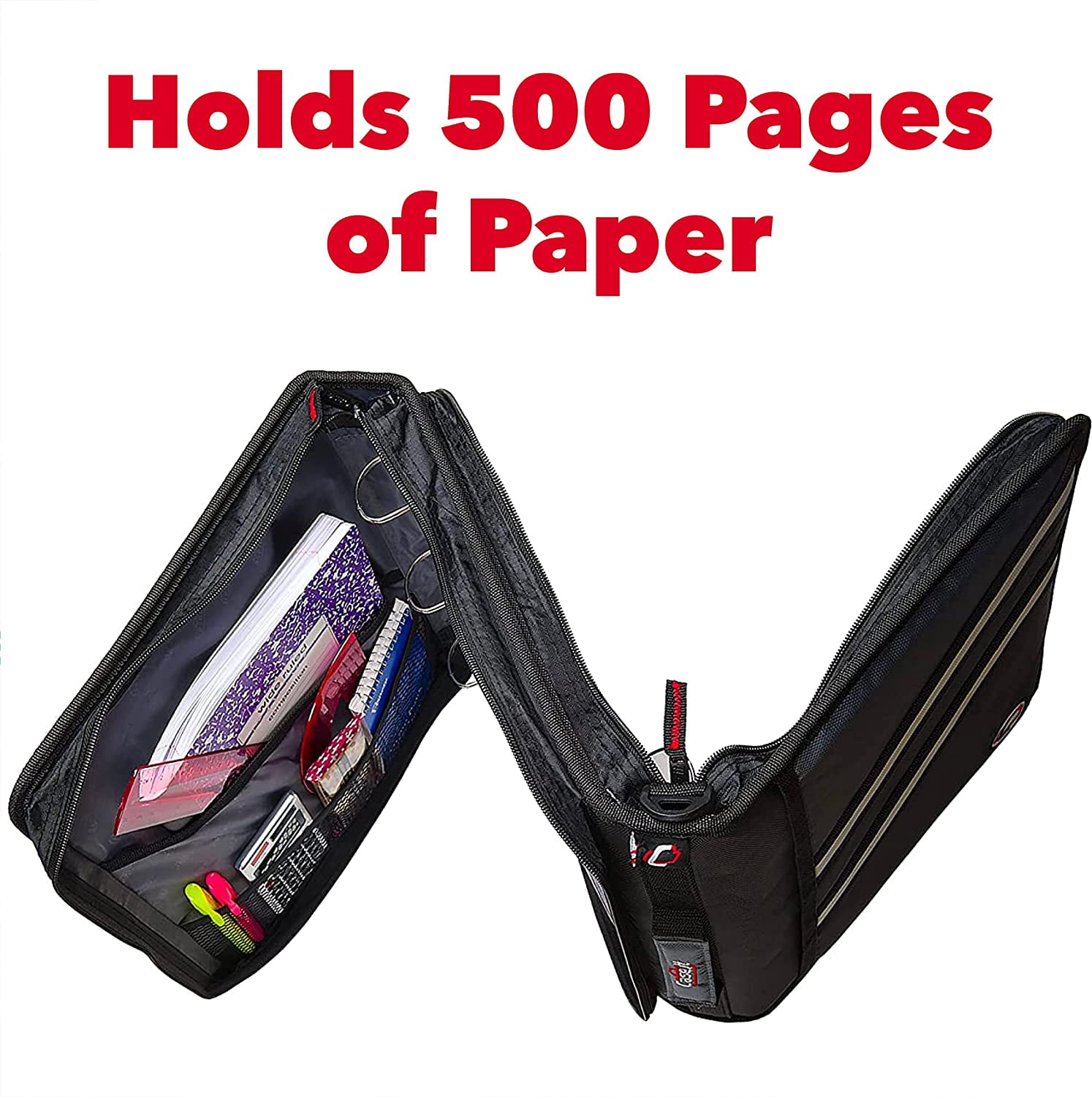 Case-it The Z Shape Zipper Binder - Two Binders in One - Double Sided 1.5 Inch D-Ring - Multiple Pockets - 500 Page Capacity - Comes with Shoulder Strap, Jet Black Z-176