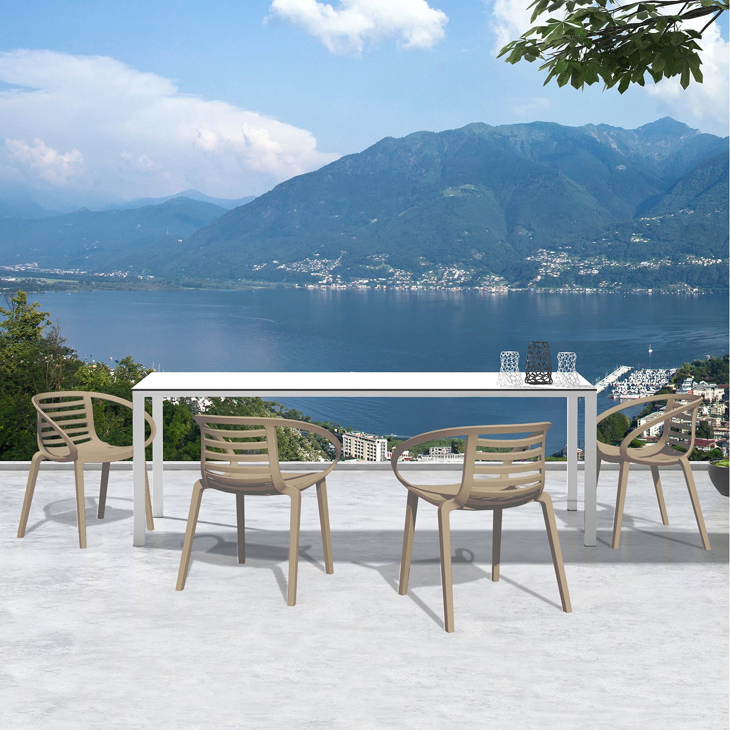 WRGHOME Syracuse Modern Outdoor/Indoor Plastic Resin Stacking Patio Dining Chairs  (Set of 2) - TAUPE