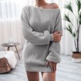 thumbnail image 6 of Women's Sweater Dress Knit Dress Long Sleeve Off Shoulder Solid Color Casual Winter Dress for Loungewear,Light Gray,L, 6 of 7