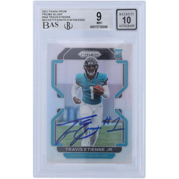 Travis Etienne Jacksonville Jaguars Autographed 2021 Panini Prizm Silver #344 Beckett Fanatics Witnessed Authenticated 9/10 Rookie Card - Fanatics Authentic Certified