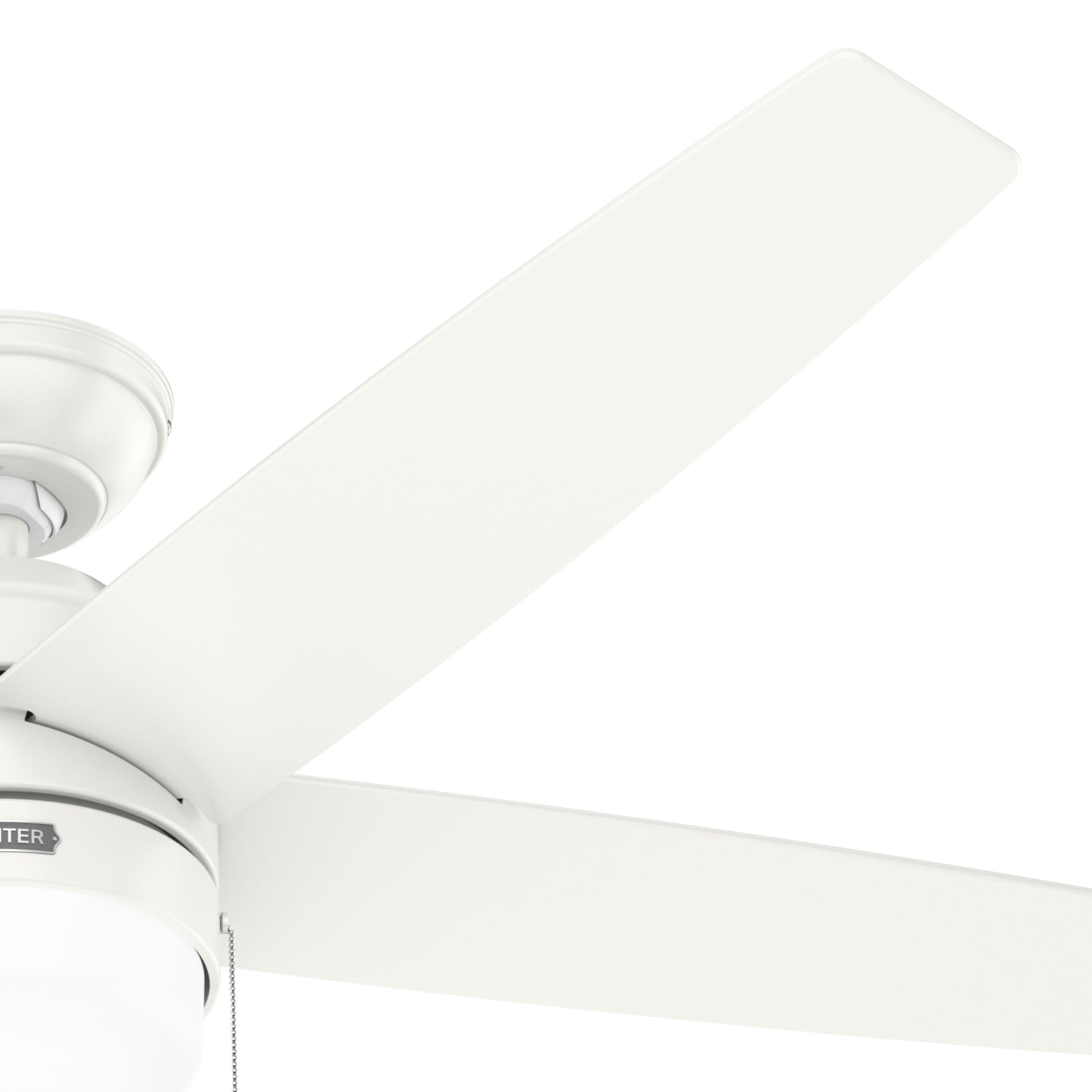 Hunter 52 inch Indoor Ceiling Fan with LED Light and Pull Chain - White Modern Ceiling Fan, Standard Mount, 5 Blades, For Bedroom, Living Room, or Kitchen - Bardot 52493, Fresh White