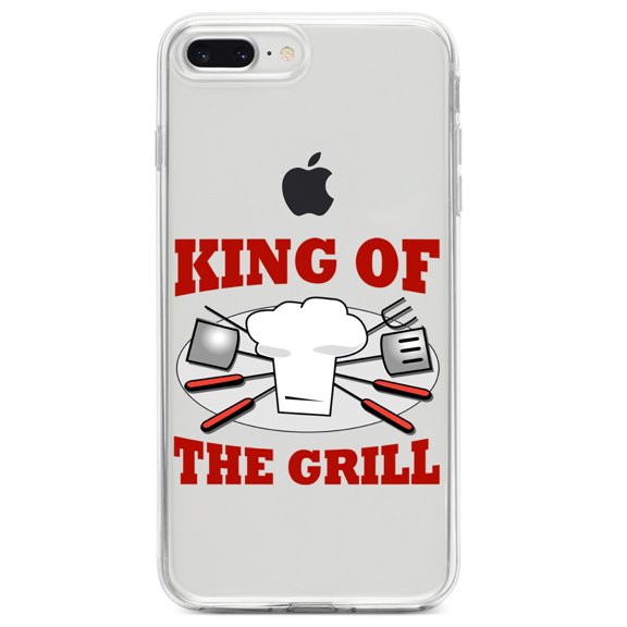 DistinctInk Clear Shockproof Hybrid Case for iPhone 7 PLUS / 8 PLUS (5.5" Screen) TPU Bumper Acrylic Back Tempered Glass Screen Protector - King of the Grill BBQ Barbecue