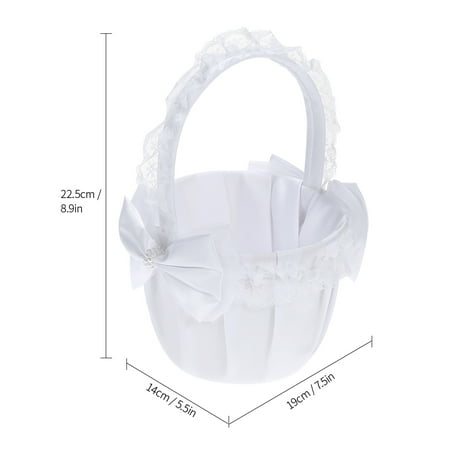 White Satin Lace Wedding Flower Girl Basket With Bowknots