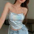 thumbnail image 3 of Mittory Women's Metallic Holo Halter Chain Neck Cami Tank Top Sleeveless Vest Crop Tops for Rave Music Festival, 3 of 8