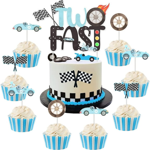 Race Car Two Fast Birthday Cake Topper, by Joymemo (25 Count)
