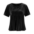 thumbnail image 6 of Hxshgdsn Womens Velvet Peplum Babydoll Shirts Short Sleeve Crewneck Pleated Blouse Flared Swing Pullover Tops Casual Trendy Black M, 6 of 8