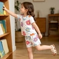 thumbnail image 6 of oelaio Girls Summer Outfits Cute Flower Printed 2 Piece Clothes Short Sleeve T-Shirts and Elastic Waist Shorts Kids Casual Lounge Pajama Sets White 2 Years, 6 of 7