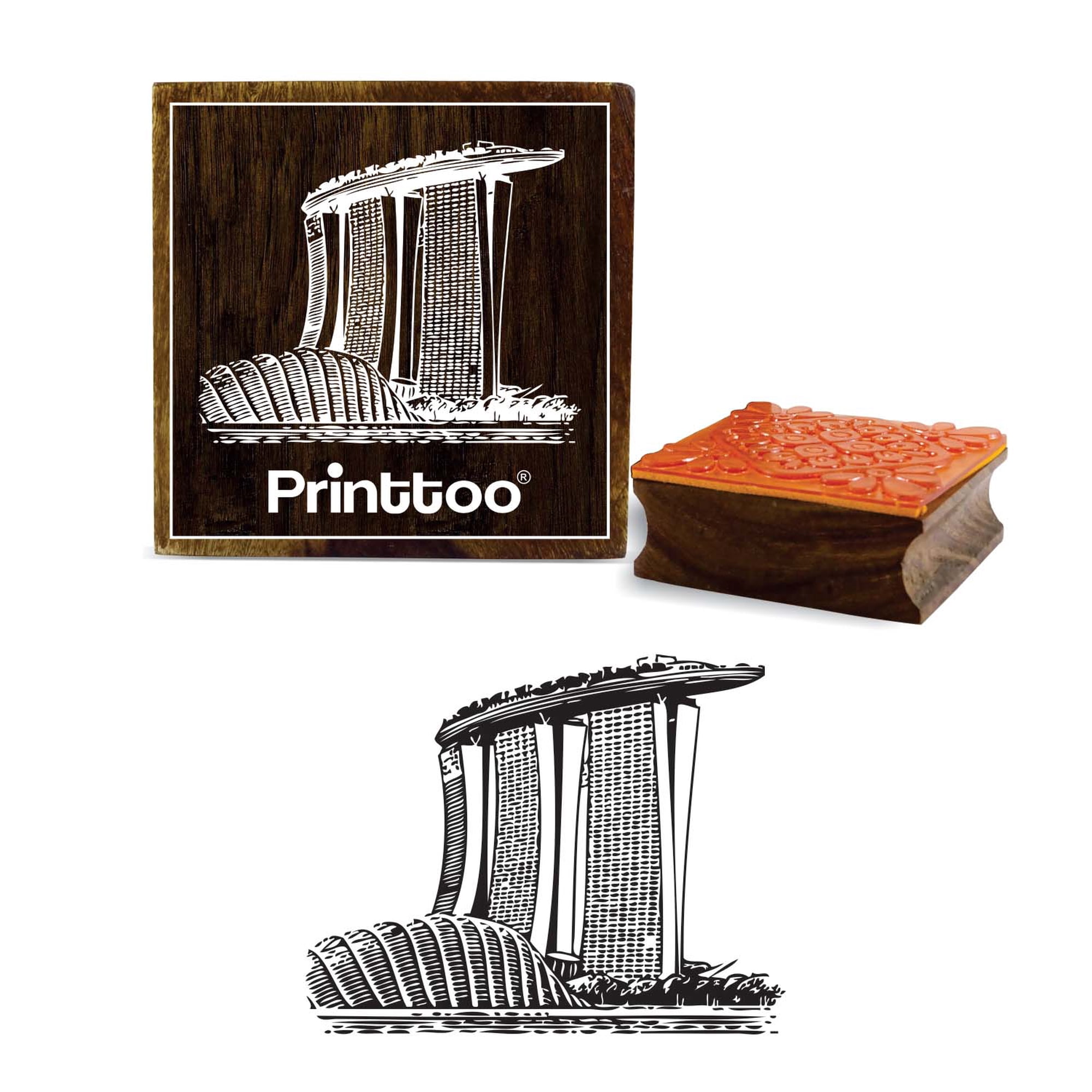 Printtoo Marina Bay Sands Hotel Pattern Square Brown Wooden Rubber DIY Stamp-5 x 5 Inches