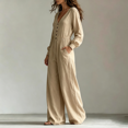 thumbnail image 5 of JoveMarine Jumpsuits for Women Casual V Neck Long Sleeve - with Pockets Everyday One Piece, Womens Jumpsuits Relaxed Fit Jumpsuit, Casual Jumpsuits for Women for Daily,Khaki S, 5 of 6