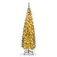 thumbnail image 1 of Patiojoy 5FT Artificial Christmas Tree Pre-lit Pencil Xmas Tree with 296 Branch Tips 150 Warm White LED Lights, 1 of 10