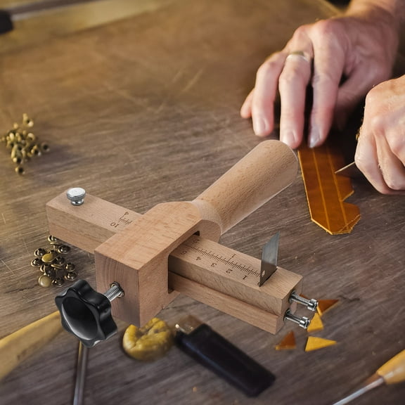 ULTNICE Leather Cutting Tool, Leather Strap Cutter, Leather Strip And Strap Cutter, Leather Strip Cutting Tool, Wood Adjustable Leather Tools For Thread Belt