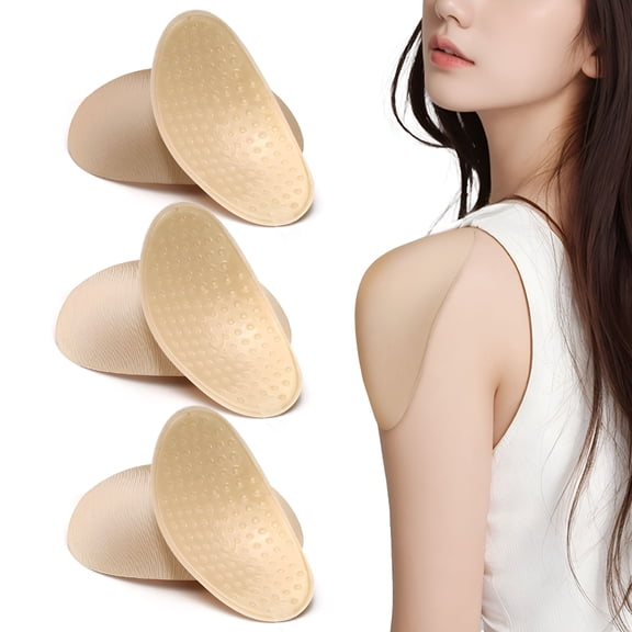TELOLY 3 Pairs Reusable Shoulder Pads,Removable Anti-Slip Shoulder Pads for Womens Clothing,Washable Self Adhesive Foam Shoulder Push-Up Pads (Skin)