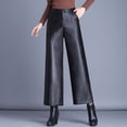 thumbnail image 1 of Pantalones de cuero PU para mujer, pantalones cortos de otoño e invierno, pantalones de pierna recta holgados de cintura alta y adelgazantes para mujer, 1 of 5