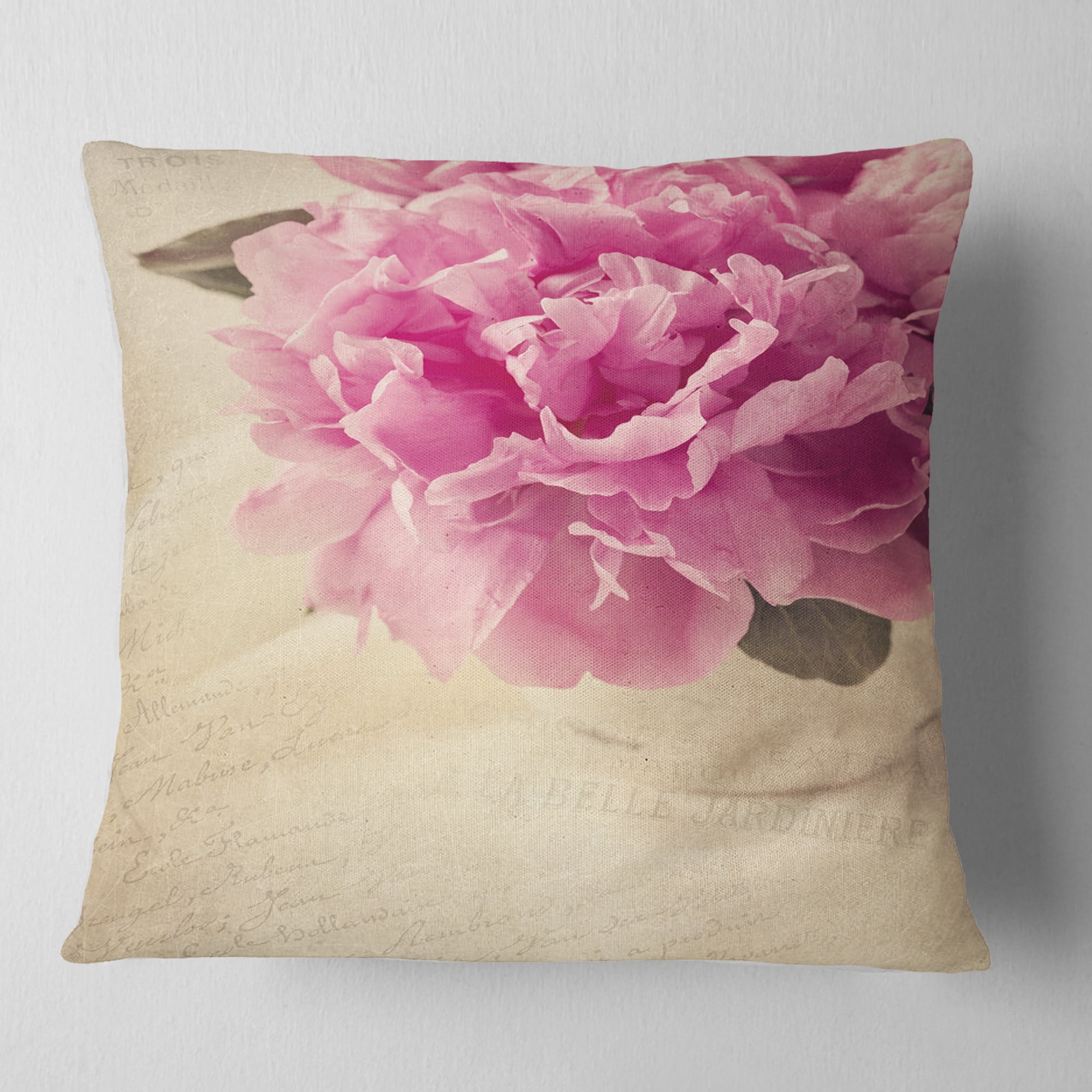 Designart Peony Flowers in Vase on Table - Floral Throw Pillow - 18x18