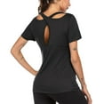 thumbnail image 2 of AherBiu Yoga Tops for Women Crossover Cutout Back Short Sleeve Crewneck Stretch Summer Tshirt Basic Tees, 2 of 4