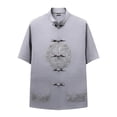 thumbnail image 2 of Kakii Men's Short Sleeve Mandarin Collar Kung Fu Shirts Chinese Traditional Embroidered Tai Chi Frog-Button Shirt, 2 of 5