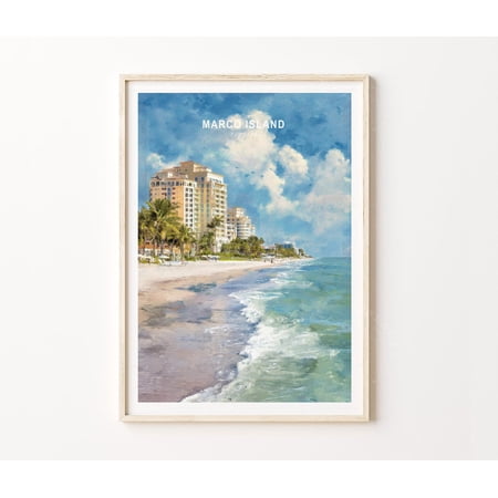 Marco Island Florida Tropical Beach Coastal Landscape Wall Art, Unframed Paper Poster 8x10in