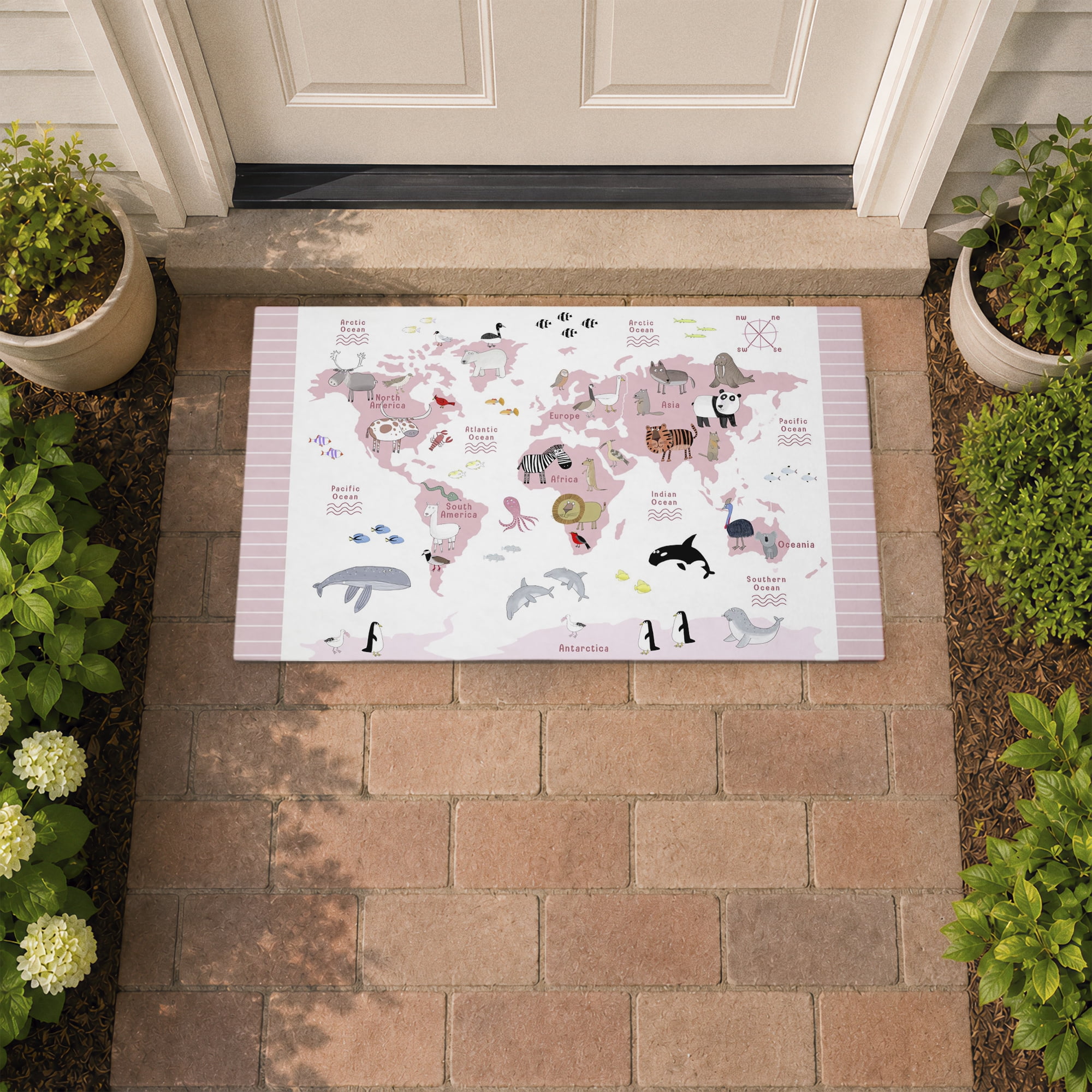 Stupell Industries Explore World Animals Pink Printed Outdoor Door Floor Mat, design by Carla Daly