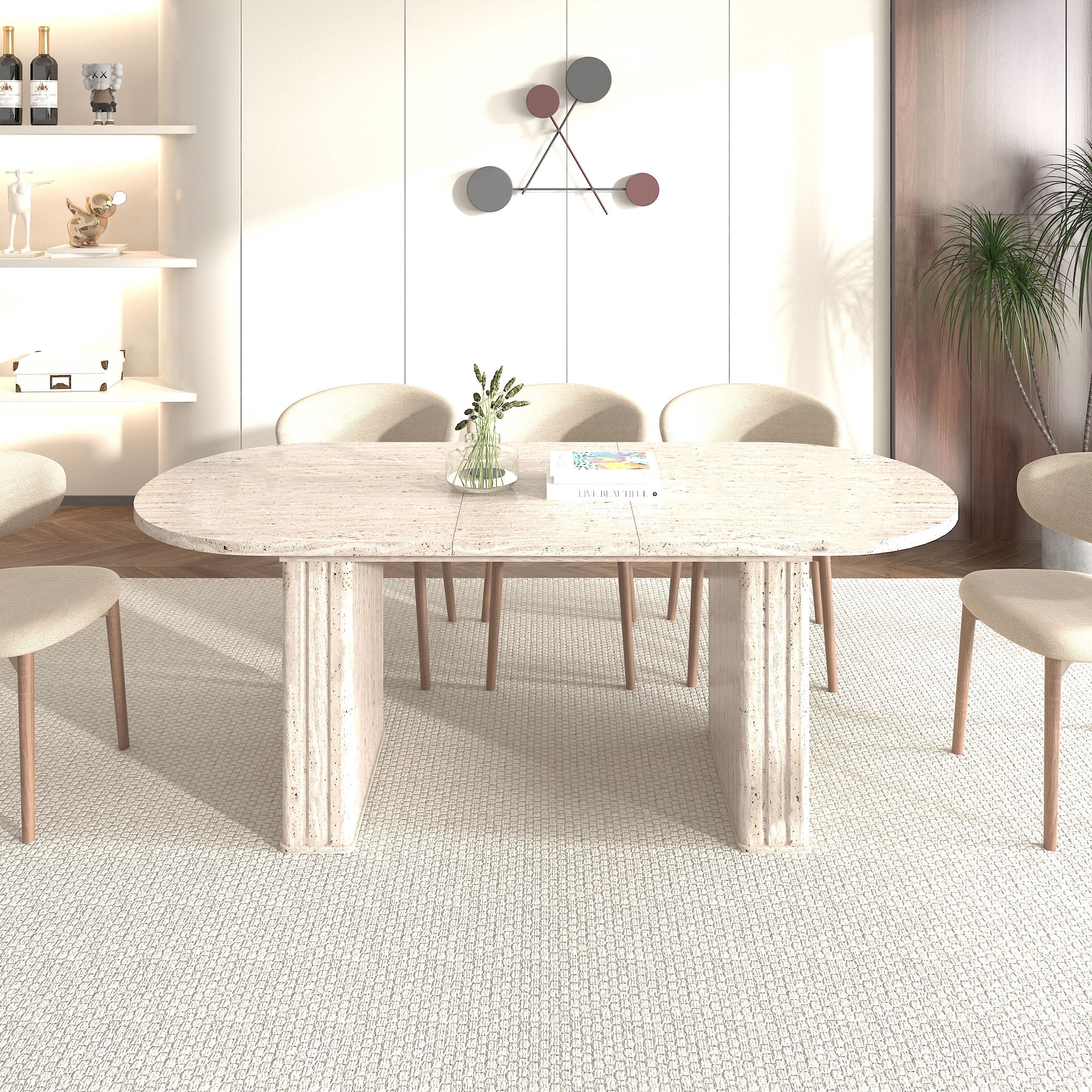 MAYEERTY Extendable Oval Dining Table for 4-8 People, Expandable Kitchen Table, Water & Scratch Resistant Surface, for Living Room, Dining Room, Family Daily Meals & Parties