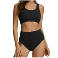thumbnail image 3 of Women's 2 Piece Bathing Suits Solid Color Padded Cups Racerback Bras Soft Stretch Breathable Swimwear Swimsuits Bikini Set, 3 of 5