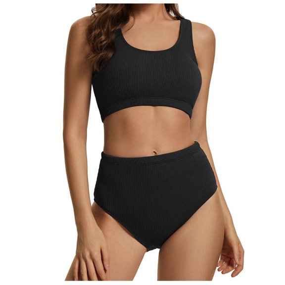 ZQUUVOU Women's Bikini Set 2 Piece Matching Solid Color Swimsuit with Removable Padding Underwire Swimming Sun Black