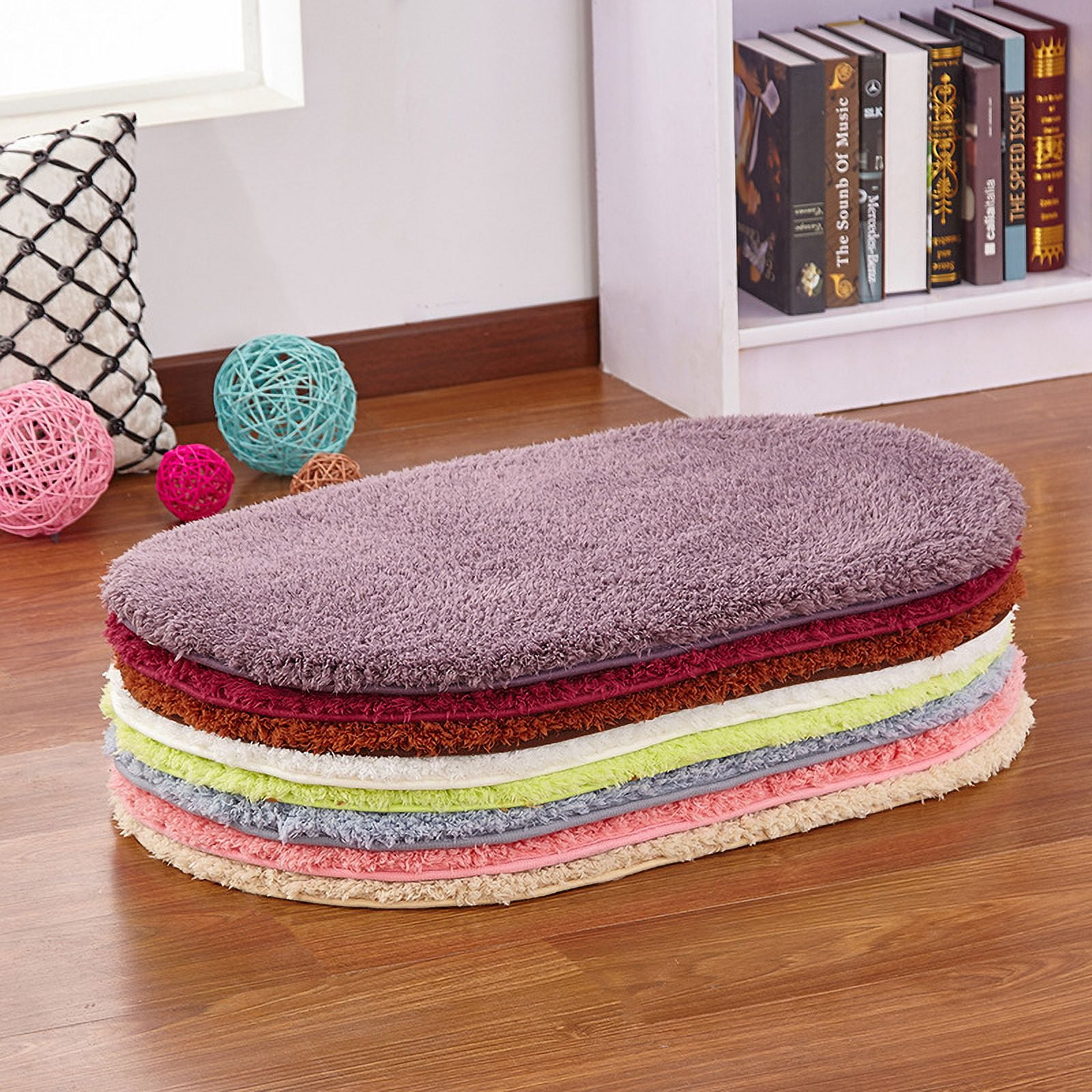 Zhuge 1 Pc 31.5×47.2in Ellipse Non-Slip Washable Polyester Bathroom Rug, Multi-Use Durable Bath Mat, Doormat & Living Room Rug for Home Decor, Dark Red