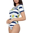 thumbnail image 2 of The Xecao Daisy Striped Nautical Women's Crew Neck Body Suit, a short-sleeved bodysuit and basic swimsuit, both comfort and style for dating and daily life, 2 of 9